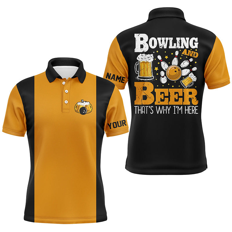 Black & Yellow Retro Bowling Polo Shirt for Men N7474