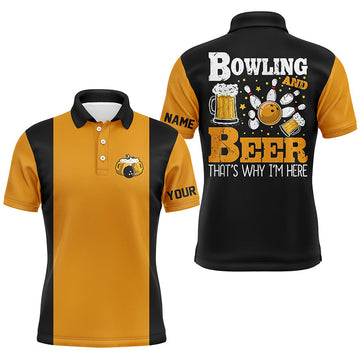 Black & Yellow Retro Bowling Polo Shirt for Men N7474
