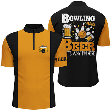 Men's Black & Yellow Retro Bowling Quarter Zip Shirt N7474