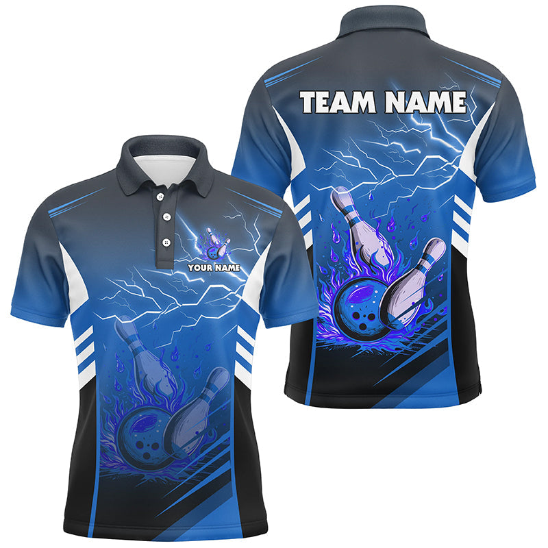 Men's Blue Lightning Bowling Polo Shirt N7477