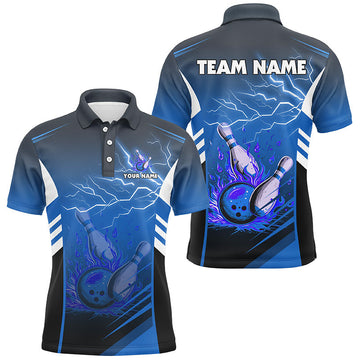 Men's Blue Lightning Bowling Polo Shirt N7477