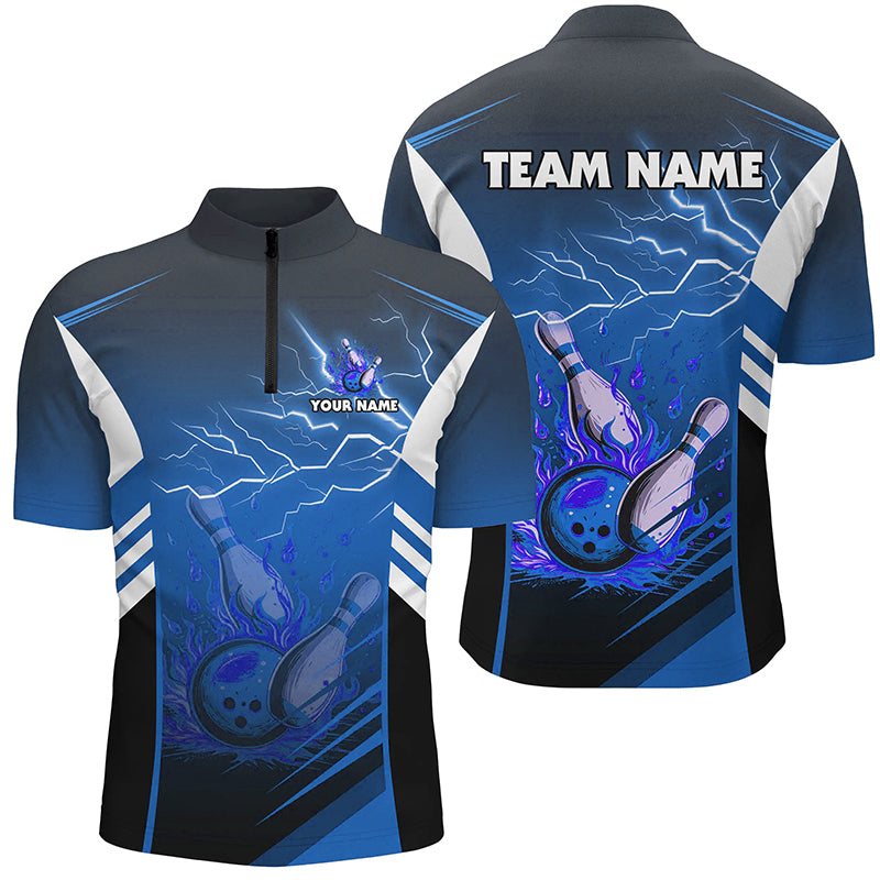 Men's Blue Lightning Bowling Quarter Zip Shirt N7477