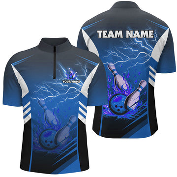 Men's Blue Lightning Bowling Quarter Zip Shirt N7477