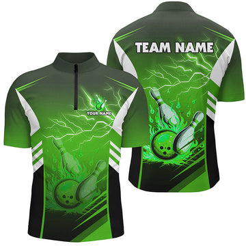 Men's Green Lightning Bowling Quarter Zip Shirt N7478