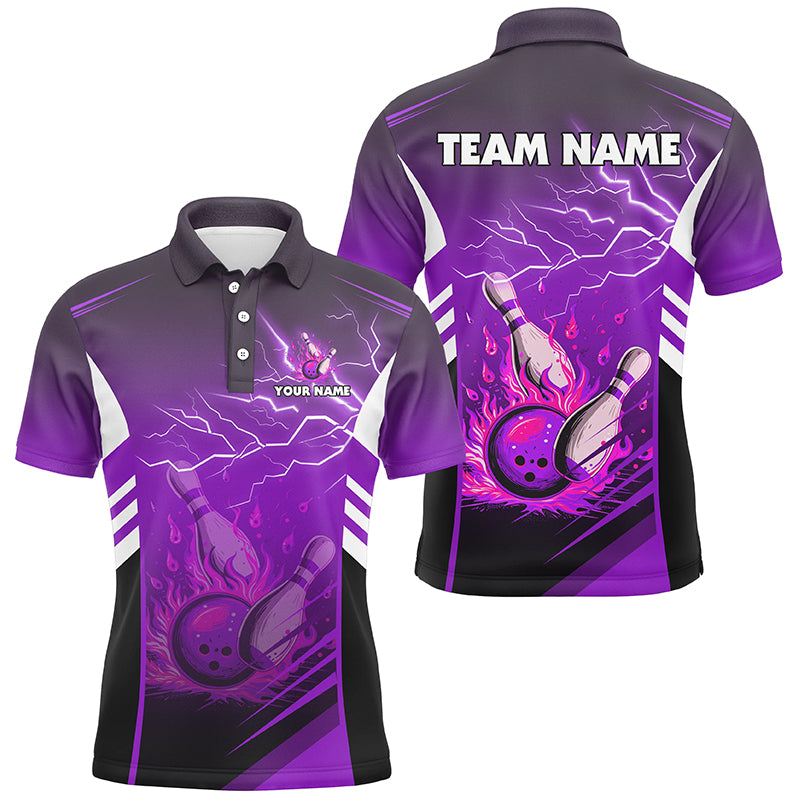 Men's Purple Bowling Polo Shirt - Lightning Theme N7479
