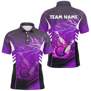 Men's Purple Bowling Polo Shirt - Lightning Theme N7479