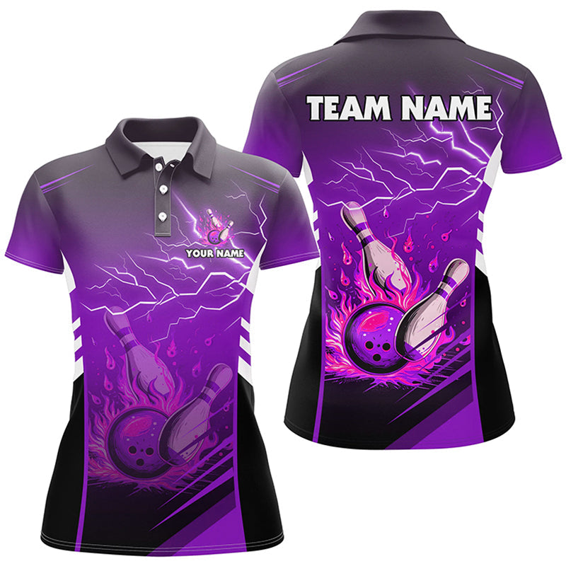 Women's Purple Bowling Polo Shirt - Flame Design N7479