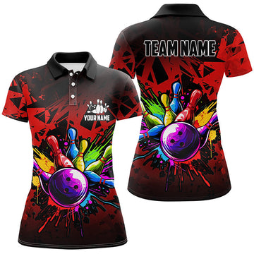 Red 1/4 Zip Bowling Polo for Women - Custom Team Jersey N8257