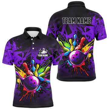 Purple Bowling Polo 1/4 Zip Shirt for Men - Custom Team Jersey N8258