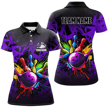 Women's Purple Bowling Polo 1/4 Zip Jersey N8258