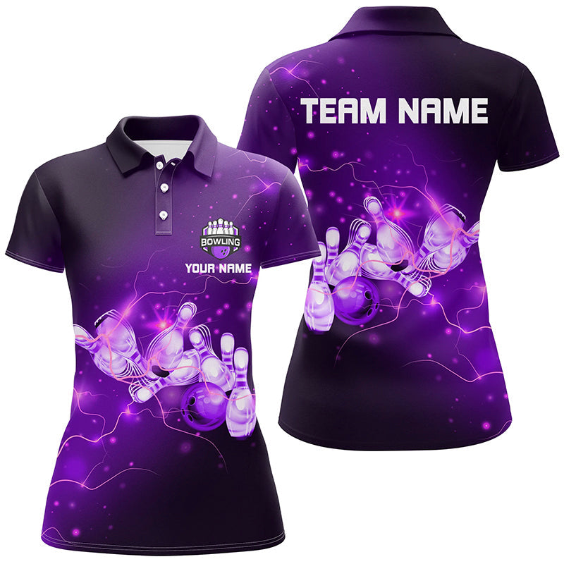Women's Purple Bowling Polo Shirt - Custom Thunder Team Jersey N7045