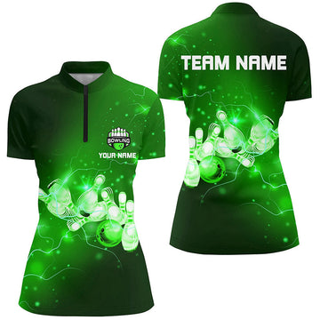 Women's Bowling Quarter-Zip Shirt - Custom Green Thunder Team Jersey N7046