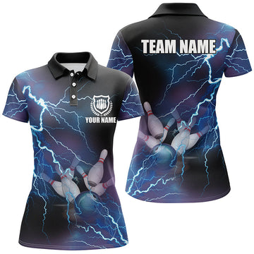 Women's Custom Blue Lightning Bowling Polo Shirt N5244