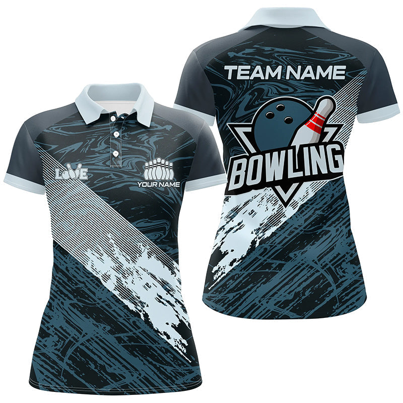 Women's Custom Blue Camo Bowling Polo Shirt N7481