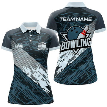 Women's Custom Blue Camo Bowling Polo Shirt N7481