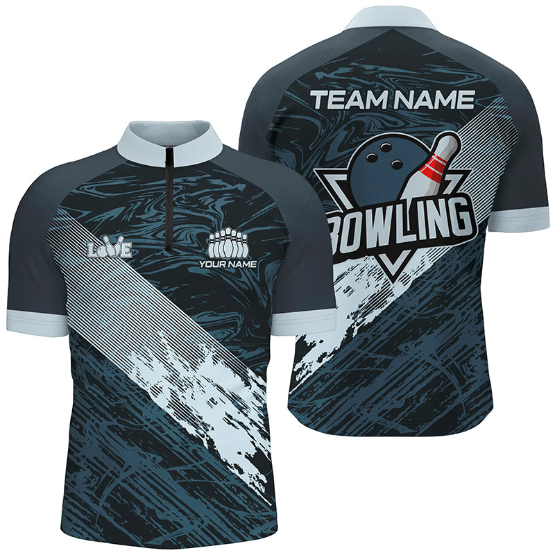 Men's Blue Camo Bowling Quarter Zip Shirt N7481
