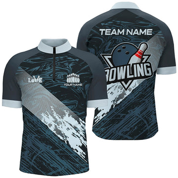 Men's Blue Camo Bowling Quarter Zip Shirt N7481