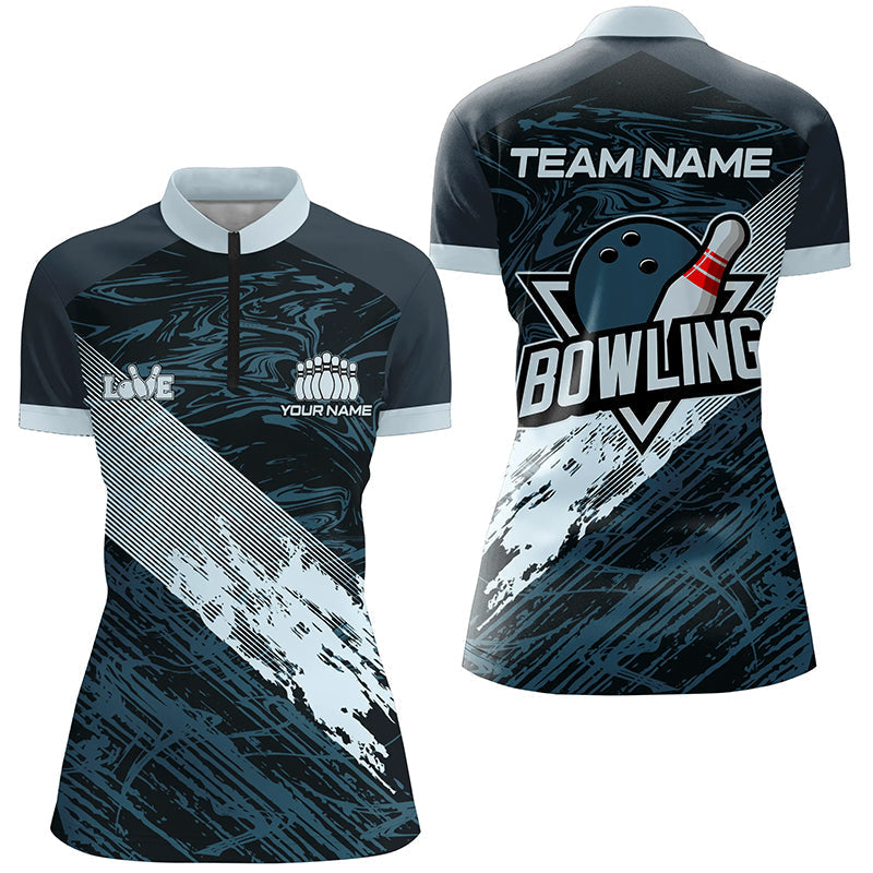 Women's Custom Blue Camo Bowling Quarter Zip Shirt N7481