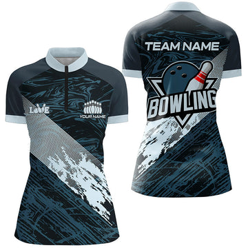 Women's Custom Blue Camo Bowling Quarter Zip Shirt N7481
