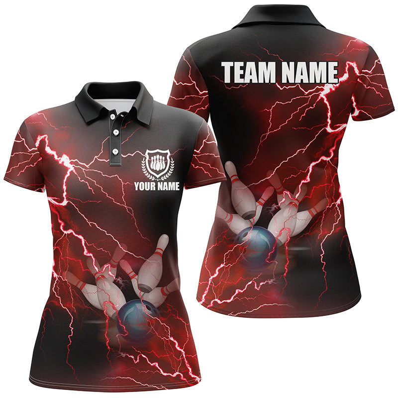 Women's Red Lightning Bowling Polo Shirt - Custom Team Jersey N6145