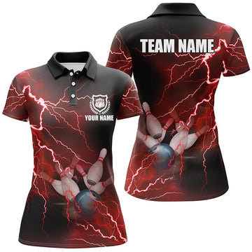 Women's Red Lightning Bowling Polo Shirt - Custom Team Jersey N6145