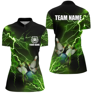 Women's Bowling Quarter Zip Jersey - Custom Green Lightning Thunder N6146