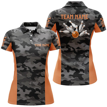 Women's Grey Camo Bowling Polo Shirt | Orange N6149