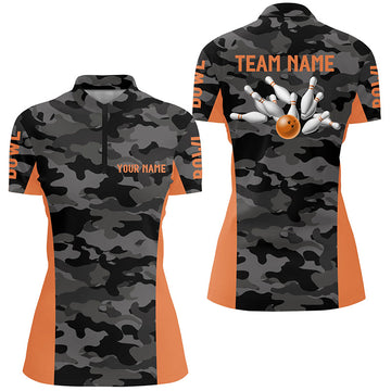 Women's Grey Camo Quarter Zip Bowling Team Jersey N6149