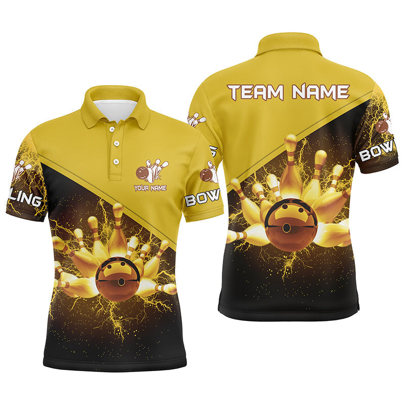 Men's Gold Lightning Bowling Team Polo Shirt N6383
