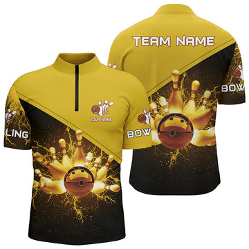 Men's Gold Lightning Thunder Bowling Quarter Zip Jersey N6383