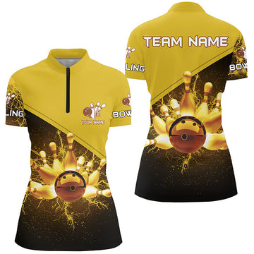 Women's Gold Lightning Thunder Bowling Quarter Zip Jersey N6383