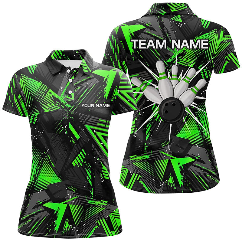 Women's Black Green Camo Bowling Polo Shirt N6871