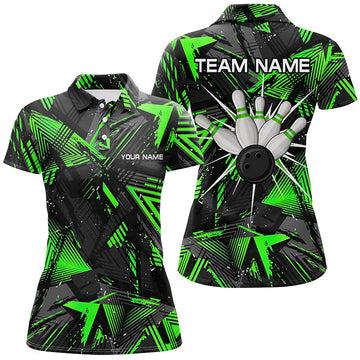 Women's Black Green Camo Bowling Polo Shirt N6871