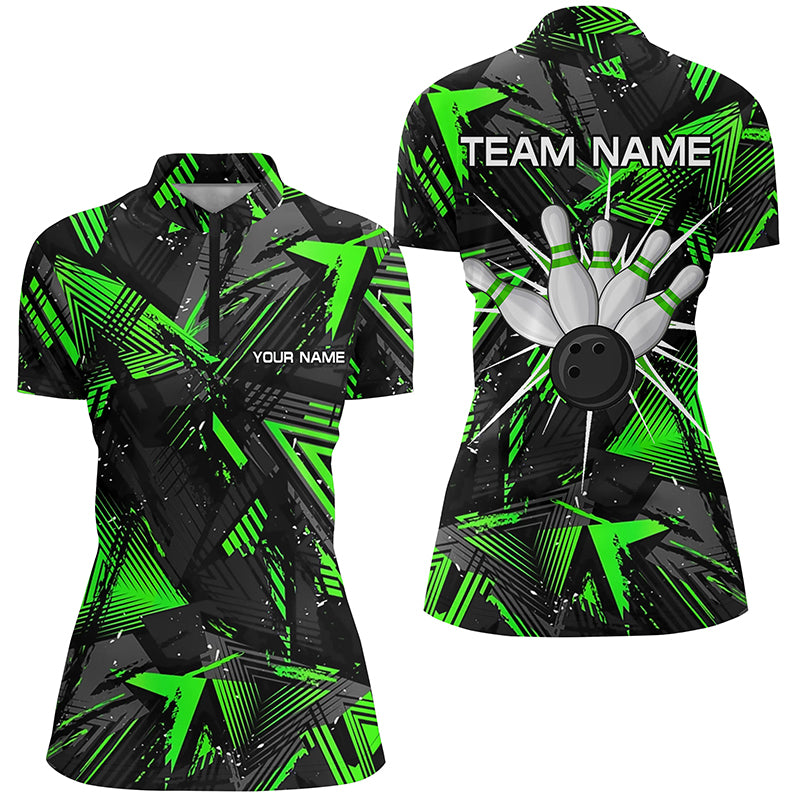 Women's Black Green Camo Bowling Quarter-Zip Shirt N6871