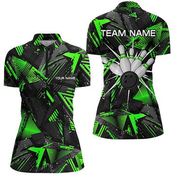 Women's Black Green Camo Bowling Quarter-Zip Shirt N6871
