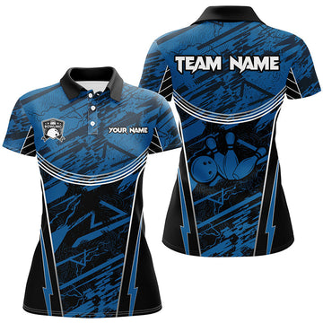 Blue Camo Women's Bowling Polo Shirt - Custom Team Jersey N7490