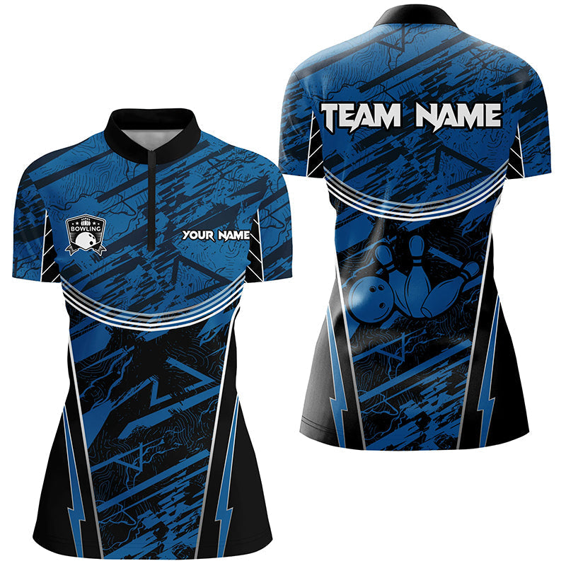 Blue Camo Women's Bowling Quarter Zip Shirt N7490