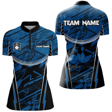 Blue Camo Women's Bowling Quarter Zip Shirt N7490