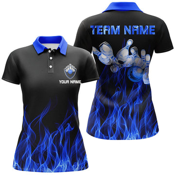 Blue Flame Women's Bowling Polo Shirt - Black N5488