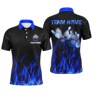 Personalised Men's Blue Flame Bowling Polo Shirt N5488