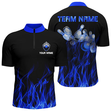 Men's Blue Flame Quarter Zip Bowling Shirt N5488