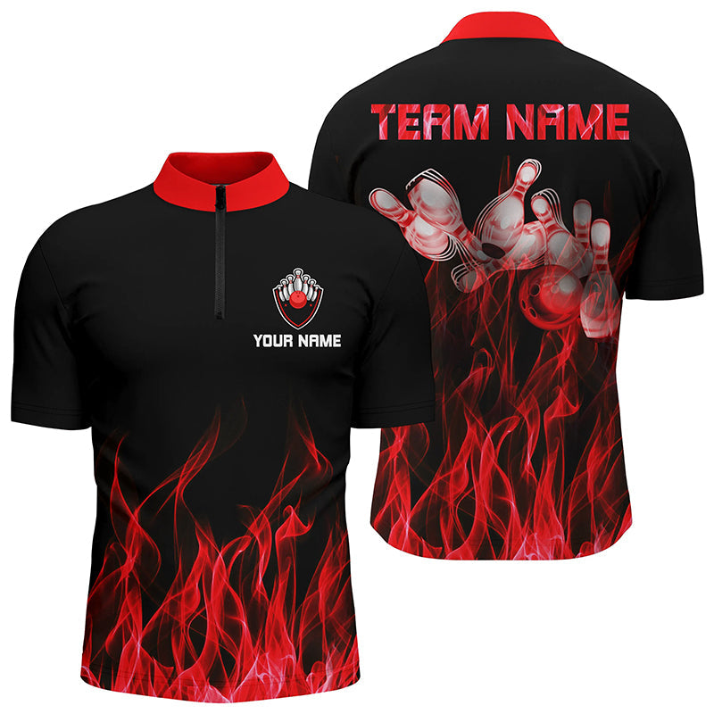 Men's Red Flame Quarter Zip Bowling Shirt N5488