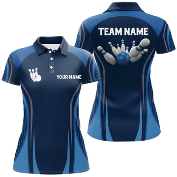 Women's Vintage Blue Bowling Polo Shirt N6391