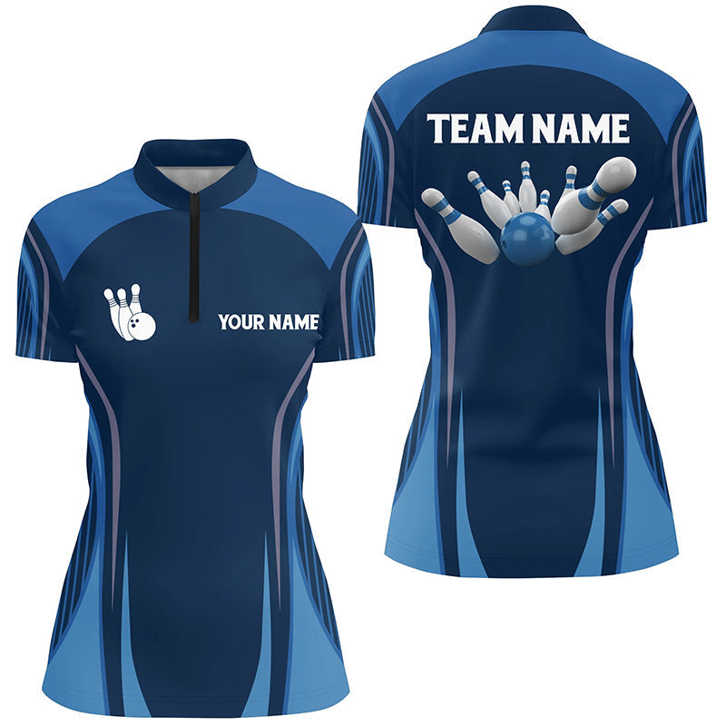Women's Blue Vintage Bowling Quarter Zip Shirt N6391