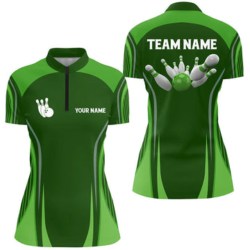 Women's Green Vintage Bowling Quarter Zip Shirt N6392