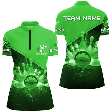 Women's Green Lightning Thunder Bowling Quarter Zip Jersey N6621