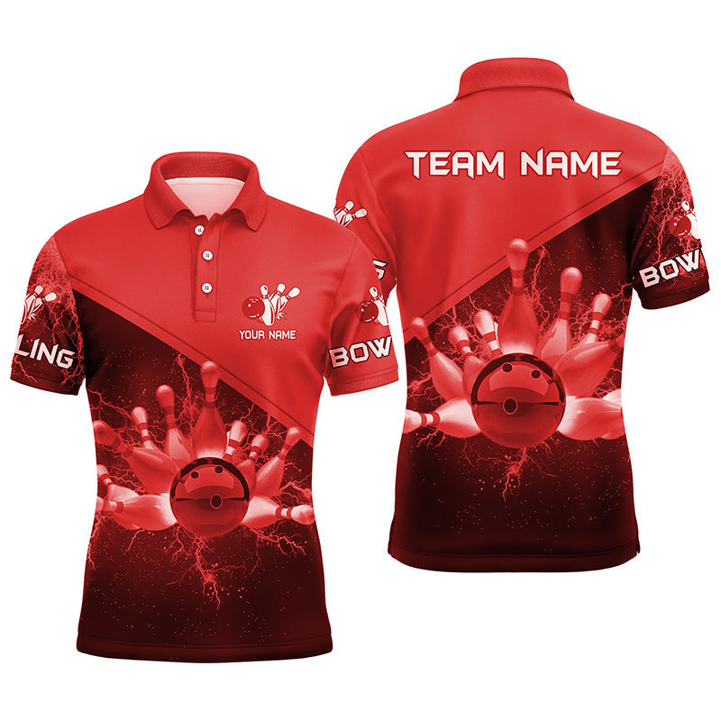 Men's Red Lightning Bowling Team Polo Shirt N6622