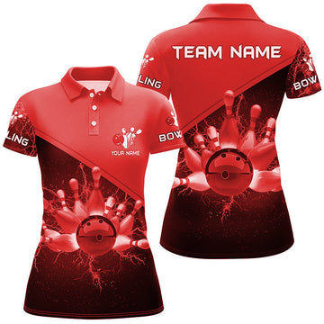 Women's Red Lightning Bowling Polo Shirt - Custom Team Jersey N6622