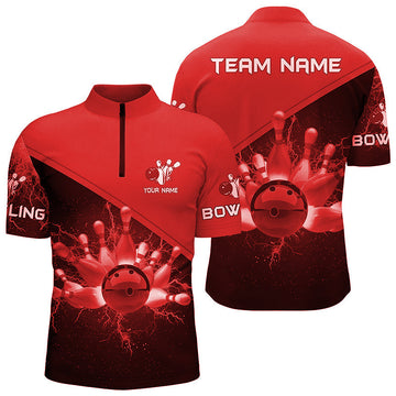 Men's Red Lightning Bowling Team Quarter Zip Jersey N6622