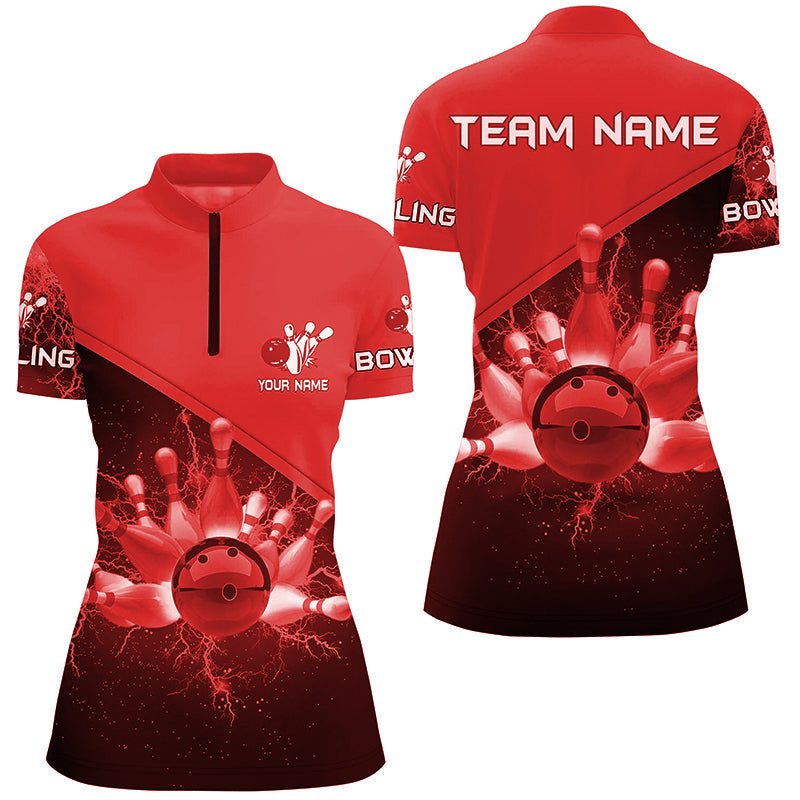 Women's Red Lightning Thunder Bowling Quarter Zip Jersey N6622